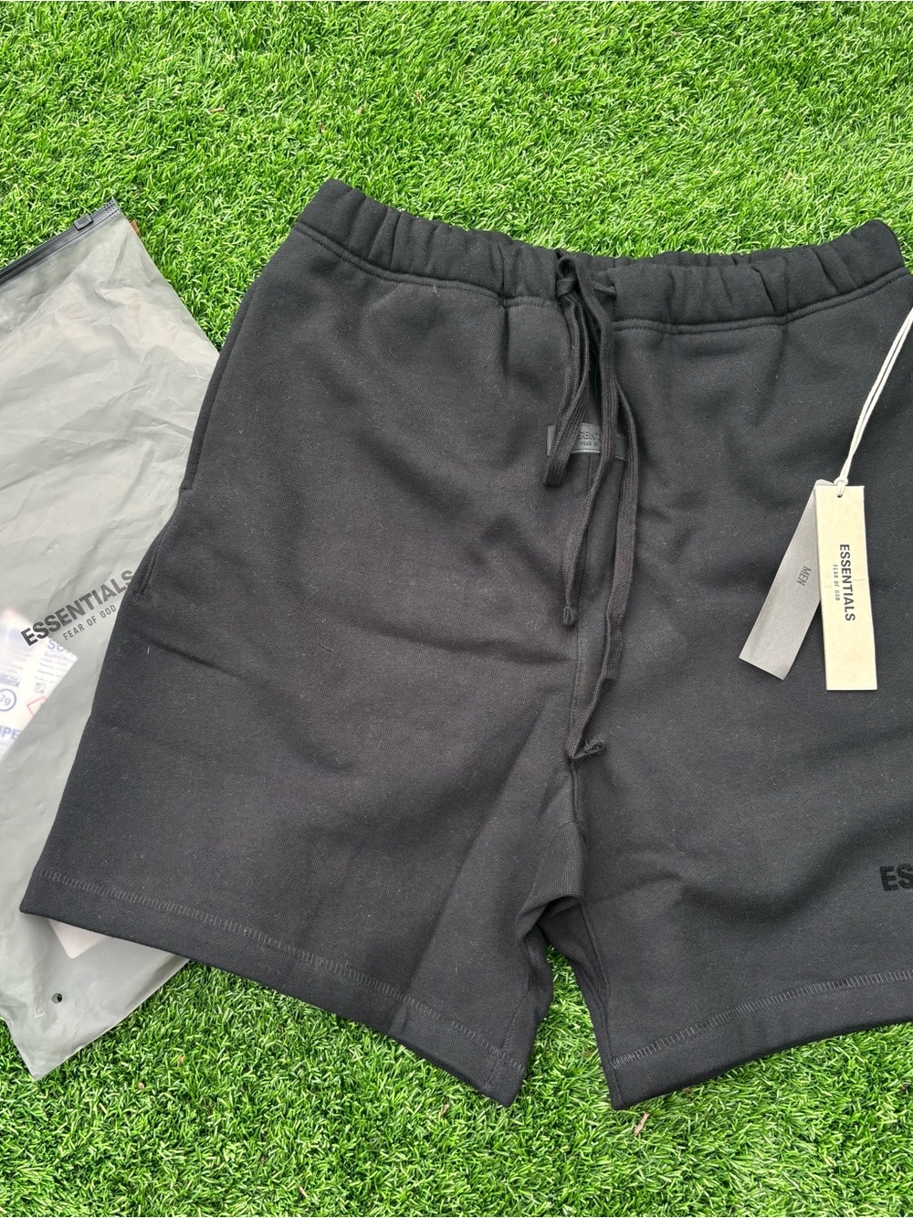 ESSENTIALS Men’s Black Cotton Drawstring Hybrid Shorts